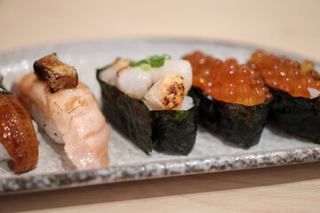 sushi set, Japanese food on plate