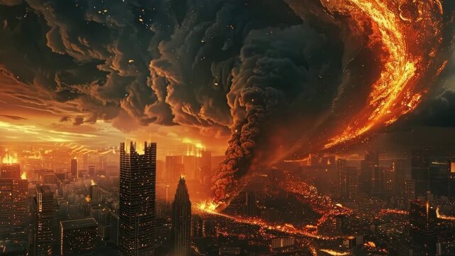 Hurricane fire tornado, apocalyptic dramatic color background