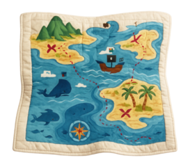 Light quilt featuring a treasure map design, perfect for imaginative play in kids' rooms.