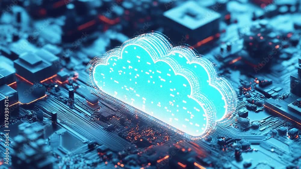 Wall mural cloud computing data network on digital circuit board