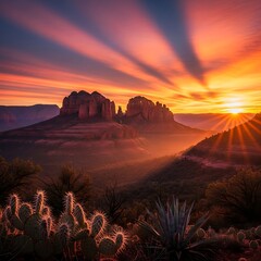 Sedonas Cathedral Rock at Sunrise - A Desert Landscape.