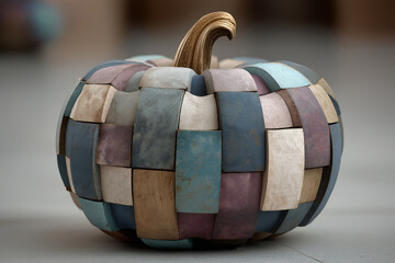 Halloween background with cubist-style pumpkin made from colorful blocks. 