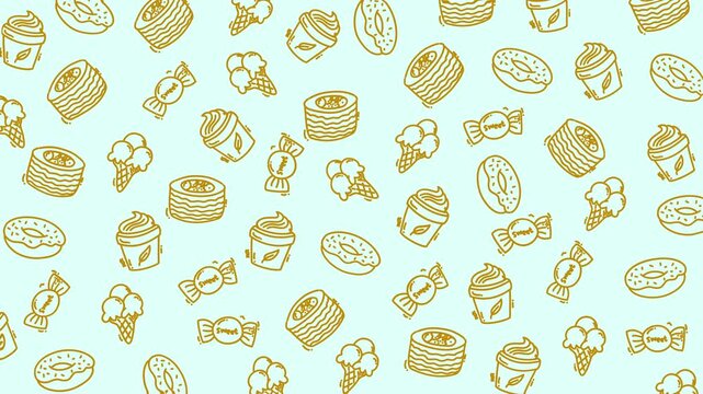doodle food pattern of desert background, perfect for social media posts, food blogs, or stationery designs for a fun touch.