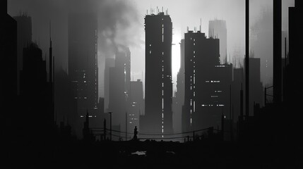 Desolate futuristic city skyline at dawn
