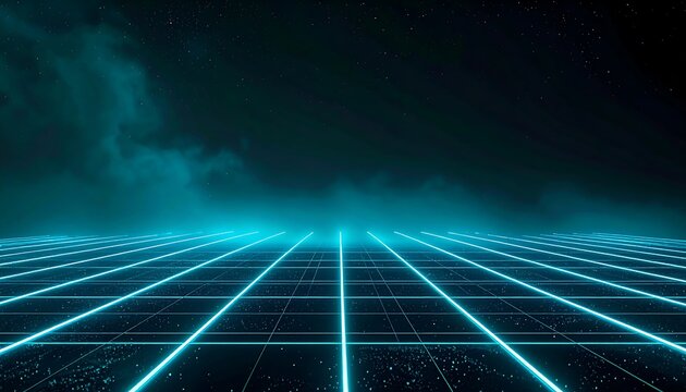 Abstract neon grid with a futuristic look. Bright blue lines in a digital, modern design - Powered by Adobe