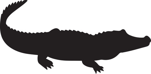 Obraz premium Alligator Silhouette Vector, Side View, Minimalist Geometric Wildlife Icon, High Contrast Black, Flat Design
