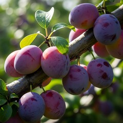 Ripe Plums on a Branch - A Harvest of Sweetness.