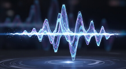 An abstract blue sound wave with a digital pulse, representing the energy and dynamics of audio technology and communication systems