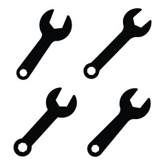 Four black silhouette wrenches arranged in a square grid pattern perfect for mechanic design themes silhouette