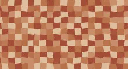 Seamless abstract pattern of irregular handdrawn terracotta and tan squares