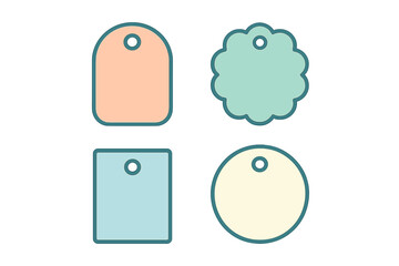 Assortment of blank gift tags and sale labels featuring different shapes and soft color palette