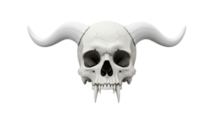 Isolated demon skull with horns, creepy bone structure, Halloween or Day of the Dead theme