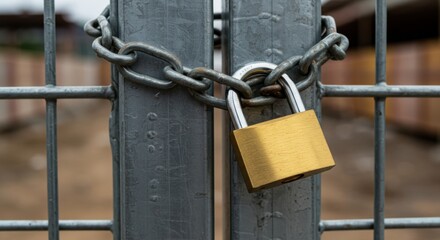 Metal Gate Locked with Padlock at Construction Site
