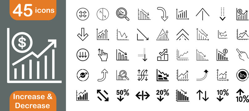 Business Growth & Decline Icons, Trend & Data Analytics