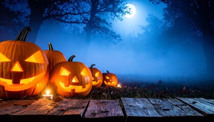 Magical Halloween Festival with Glowing Pumpkins and Lights at Night background mockup