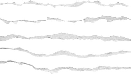 Ripped torn paper edges set isolated on black background