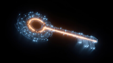Powerful intricate glowing digital key unlocking access. futuristic symbol of cyber security, technology, and data protection providing an innovative solution