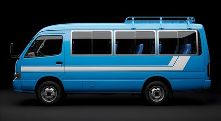 Blue Tanzanian Dala-Dala minibus side view used for public transport and city commuting (Travel)