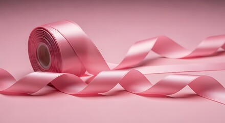 Pink Ribbon Roll on Pink Background - A Delicate Touch.