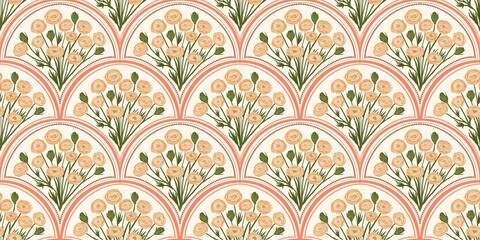 Nature Pattern Background Illustration For Cover, Banner, Notes. Fall Winter Aesthetic Background. Plant And Flower Pattern Background.