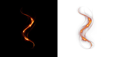 Abstract glowing swirl design in vibrant orange and white colors, showcasing dynamic movement and energy, perfect for creative backgrounds and artistic projects with copy space