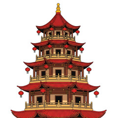 Pagoda with lanterns isolated on white