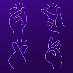 Finger snapping neon icon group, vector illustration.