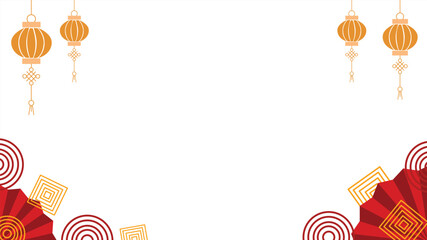 Chinese New Year frame with hanging lanterns and red ornaments