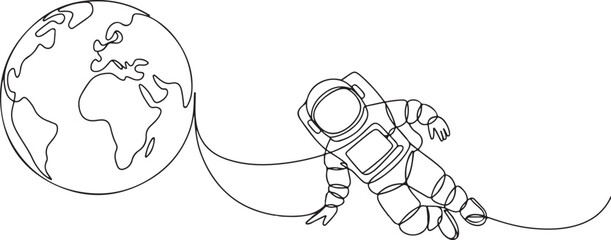 Astronaut One Line Drawing – Minimalist Space Spaceman Vector Illustration