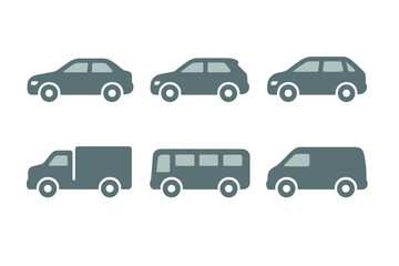 Fototapeta premium Set of six common transportation vehicles including sedan SUV truck bus and van