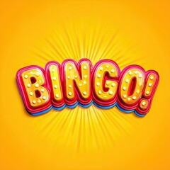 Bright glowing bingo sign with colorful letters on yellow background with rays for fun game design