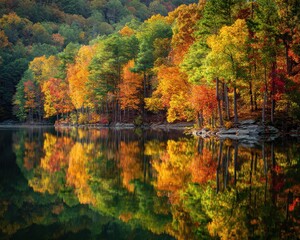 Kingsport Tennessee. Fall Landscape with Autumn Trees Reflection at Bays Mountain Lake