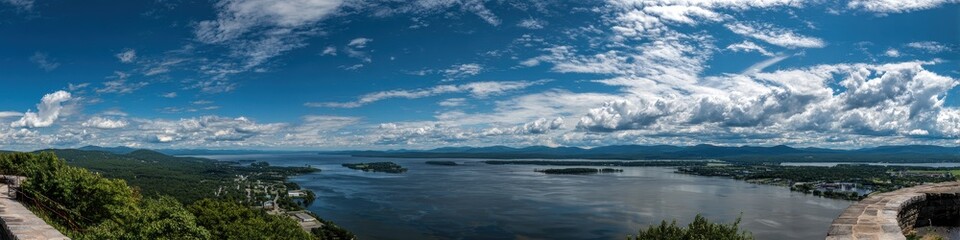 Fototapeta premium Lake Champlain NY. Beautiful Landscape View of Lake and Sky from Fort Ticonderoga