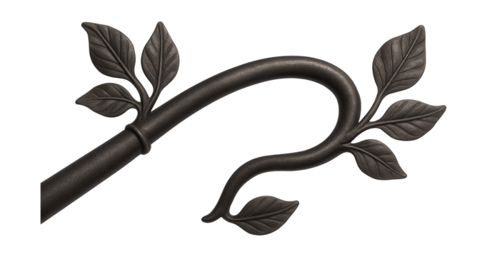 Leaf motif finial iron curtain rod, perfect for a nature-themed decor.