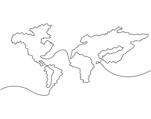 Continuous line drawing of world map. Single line illustration of world map. Geography world map concept. Editable outline