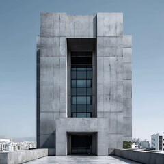 Contemporary building with a striking sky background showcasing a gray facade and urban design