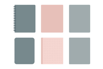 Fototapeta premium Collection of six minimalist notebook and planner covers in pastel colors