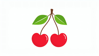 Cherry icon featuring red ripe cherries with leaves, simple flat berry logo design for modern fruit branding, digital illustration, and minimal graphic design