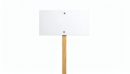 Blank sign on wooden stick isolated on white background for modern 3