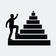 Silhouette man climbing steps to success peak vector illustration