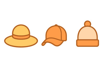 Fototapeta premium Set of three different headwear items: sun hat, baseball cap, and winter beanie