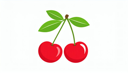 Cherry icon featuring red ripe cherries with leaves, simple flat berry logo design for modern fruit branding, digital illustration, and minimal graphic design