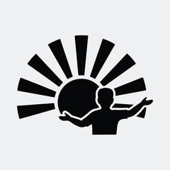 Silhouette person reaching for sun shining rays vector illustration