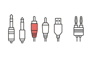 Collection of common electronic connectors for audio, video, and data transmission