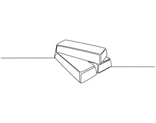 Continuous line drawing of stack of gold bars. Single line illustration of gold stack. Investment, profit business concept line art. Editable outline
