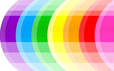 Obraz premium Overlapping Rainbow Arcs Background — Bold Curved Color Bands with Semi‑Transparent Layers