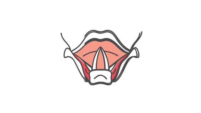 Abstract graphic depicting open mouth and sharp tooth
