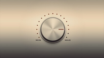 Minimal Volume Knob on Beige Gradient Background — Metallic Dial from Min to Max