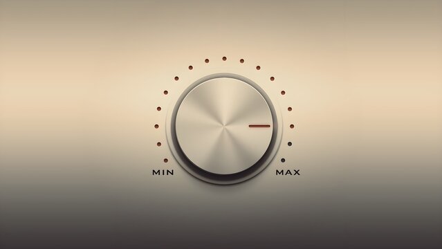 Minimal Volume Knob on Beige Gradient Background &mdash; Metallic Dial from Min to Max