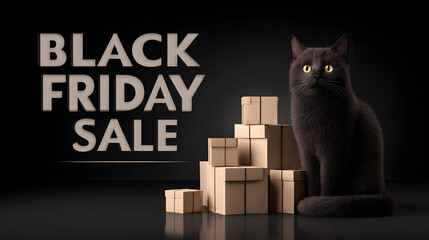 Black friday sale with black cat and boxes